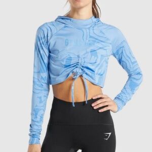 Gymshark Power Pullover Blue Cropped Hoodie Medium M